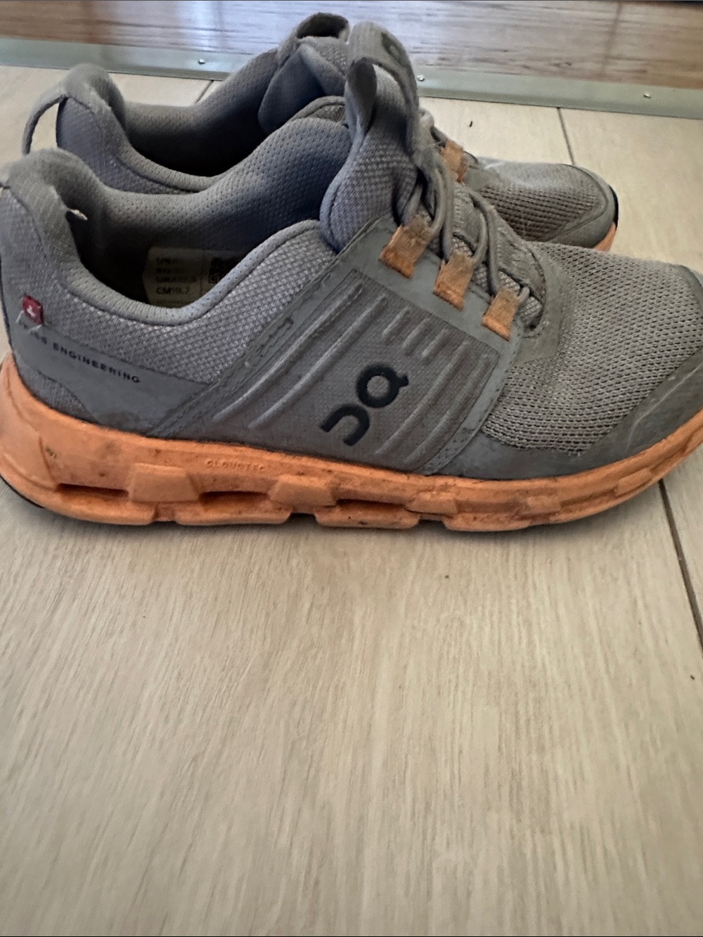 On Running Kids Gray and Orange Sneakers